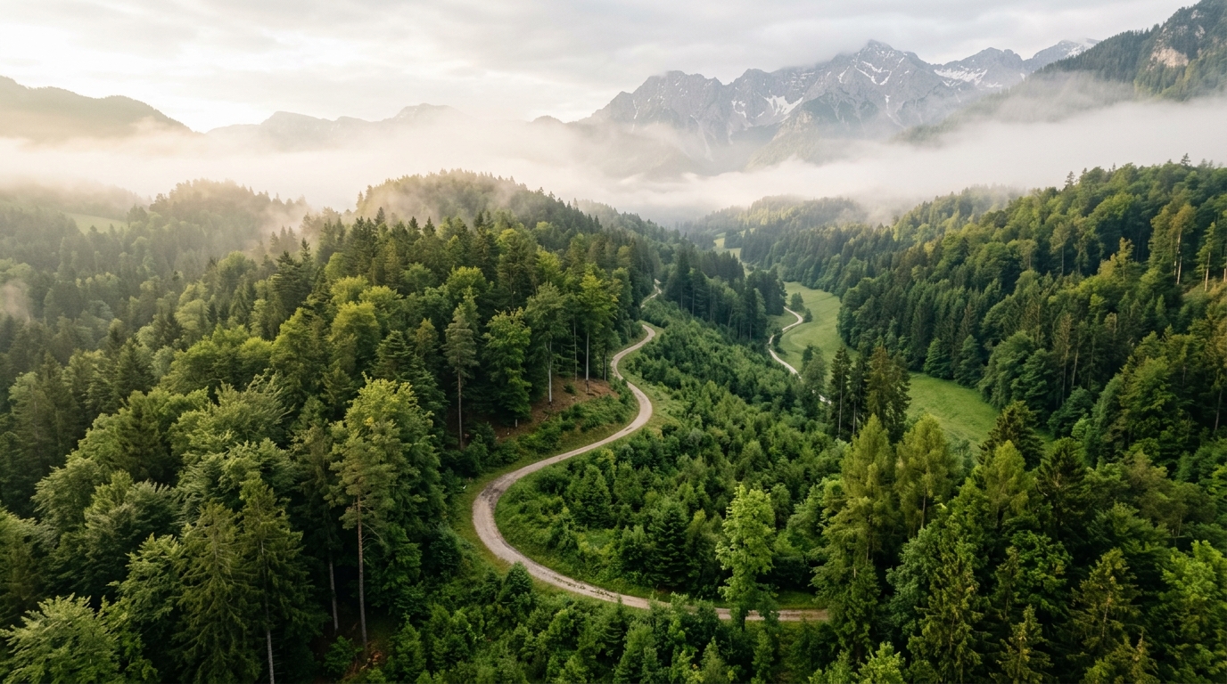Joggingpfad durch einen grünen österreichischen Wald